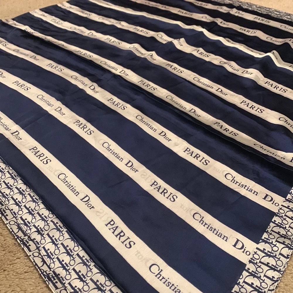 Christian Dior Cashmere Silk Logo Wrap Scarf 70” x 34.5”